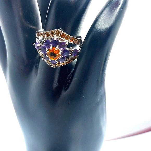 Natural Citrine 5mm, Amethyst, Sapphire 925 Sterling Silver Ring Size 7.5 - Picture 8 of 11
